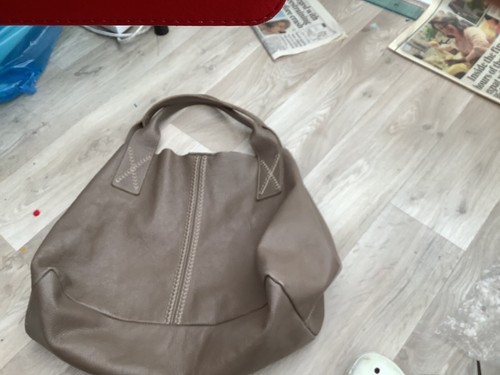 HUGE REAL LEATHER BAG LIGHT BROWN SLOUCH HOBO WEEKEND TOTE SHOULDER USED - Picture 4 of 7