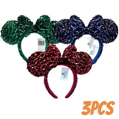 Disney~Mickey Red+Green+Blue Sequin Mnnie Bow Ears Best friends&Couples Headband