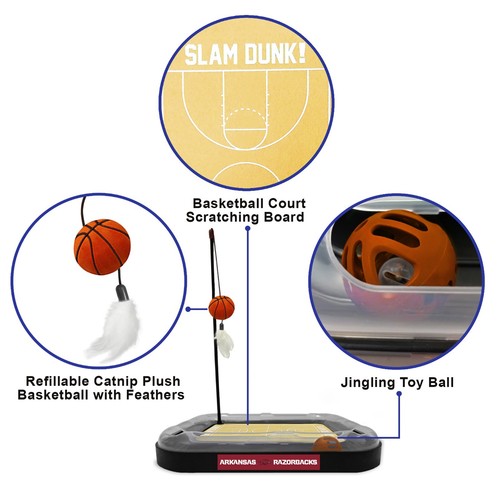 Pets First NCAA Basketball Court Cat Scratching Toy 6-in-1 Toy with Wand Teaser - Picture 15 of 353