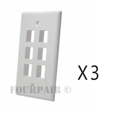 3 Pack Lot - Keystone 6 Hole Port Jack Wall Face Plate Network CAT5e CAT6 White