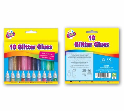 10 Glitter Glue Assorted Glittery Colours Set DIY Kids Creative Fun