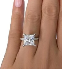 3 CT Solitaire Princess Cut Moissanite Engagement Ring Real 925 Sterling Silver