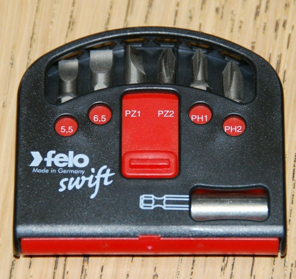 FELO Swift Screw Bit & Magnetic Holder Set PZ1, PZ2, PH1, PH2, 5.5, 6.5 02060116