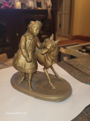 Bronze Statue Of Girl Playing With Dog P.j Mene
