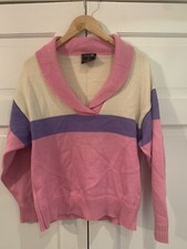 Vintage 70s Demetre Womens Wool Pink Purple Cowl Neck Ski Sweater USA Made Sz L