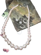 Gorgeous Two Piece Set Faux Pearl  Crystals Necklace And CZ Earrings GORGEOUS