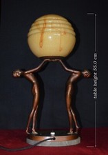 Rare French 1930s bronze twin-art deco dancers figural lamp original globe shade