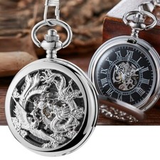 Dragon Phoenix Mechanical Pocket Watch for Men Women Skeleton Roman Numeral Fob