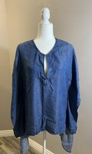 Elan Light Wash Chambray Oversized Shirt Boutique Lagenlook SMALL Side Stitched
