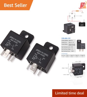 Pack of 2 Heavy Duty 4-Pin 12V 40A SPST Automotive Relays for Seamless Operation