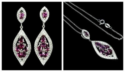 Silber Rhodolith Anhänger Ohrringe natürlich rosa abgebaut Edelsteine massiv Sterling