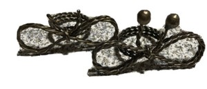 Twisted Metal Tied Bow Napkin Rings Silver Toned Rope Effect Ball Ends Set of 2