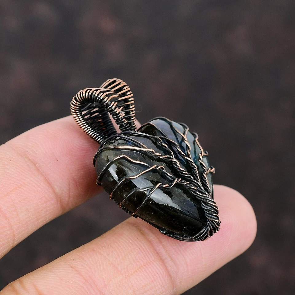 Лабрадорит ювелирные изделия меди любовь подарок проволока обернутый дерево жизни подвеска 1,61" - Изображение 3 из 4