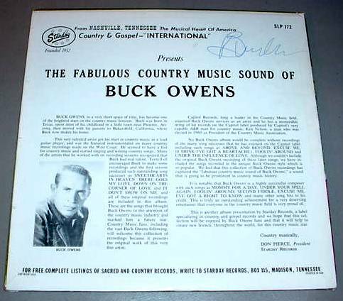 BUCK OWENS LP - AUTOGRAPHED STARDAY 172 Fabulous Country Music - Picture 2 of 3