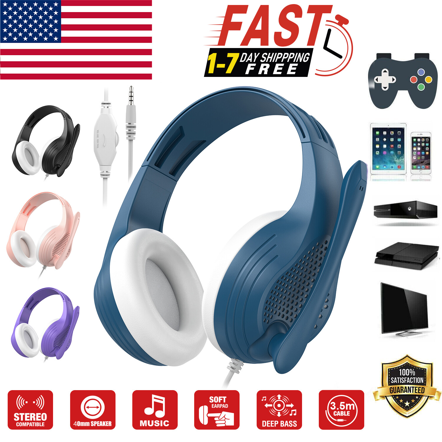 Immerse in Gaming with PS4 Xbox One PC 3.5mm Stereo Headset Mic-image