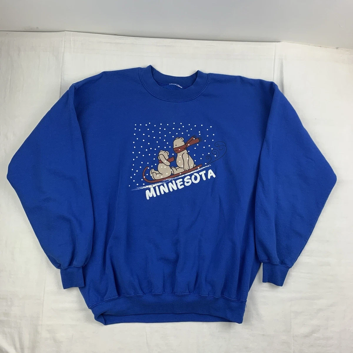 Vintage Minnesota Sweatshirt Adult Large Blue Snow Winter Bears Sledding Cute