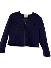 VTG~Doncaster~16~Navy Lined V-Neck Quilted Career Blazer Jacket~USA Made