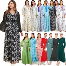 Muslim Floral Dubai Kaftan Floral Long Dress Abaya Islamic Caftan Evening Gown