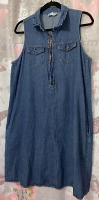 J. GEE Sleeveless Denim 1/4 Front Zipper Dress~Front Pockets | eBay