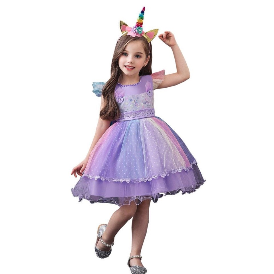 Unicornio Niñas Vestido de Fiesta Boda Princesa Diadema Carnaval Halloween