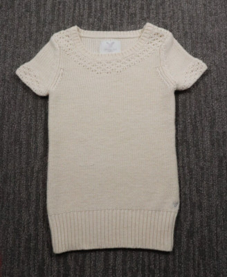 American Eagle Outfitters Y2K Sweater Womens XS Ivory Short Sleeve Balletcore