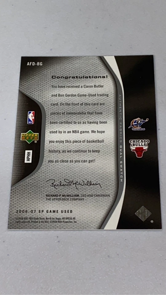 2006-07 SP Game Used Dual Jersey Swatch /100 Caron Butler Ben Gordon #AFD-BG - Image 3 of 4