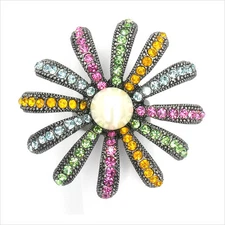 Sunflower Flower Cocktail Rings Repro VTG Crystal Multicolor White Pearl New 144