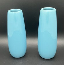 Pair of Turquoise Ceramic Vases, Signed YR