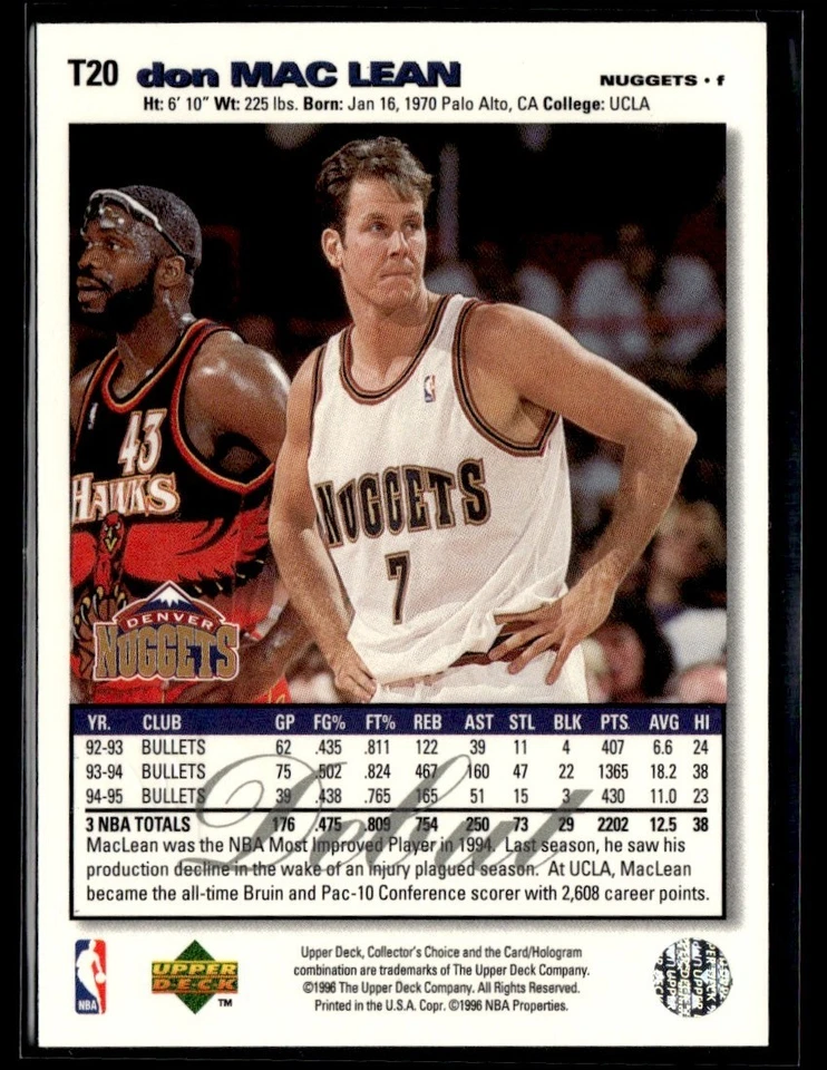 1996-97 Collector's Choice Player's Club Platinum Don MacLean #T20 - Image 2 of 2