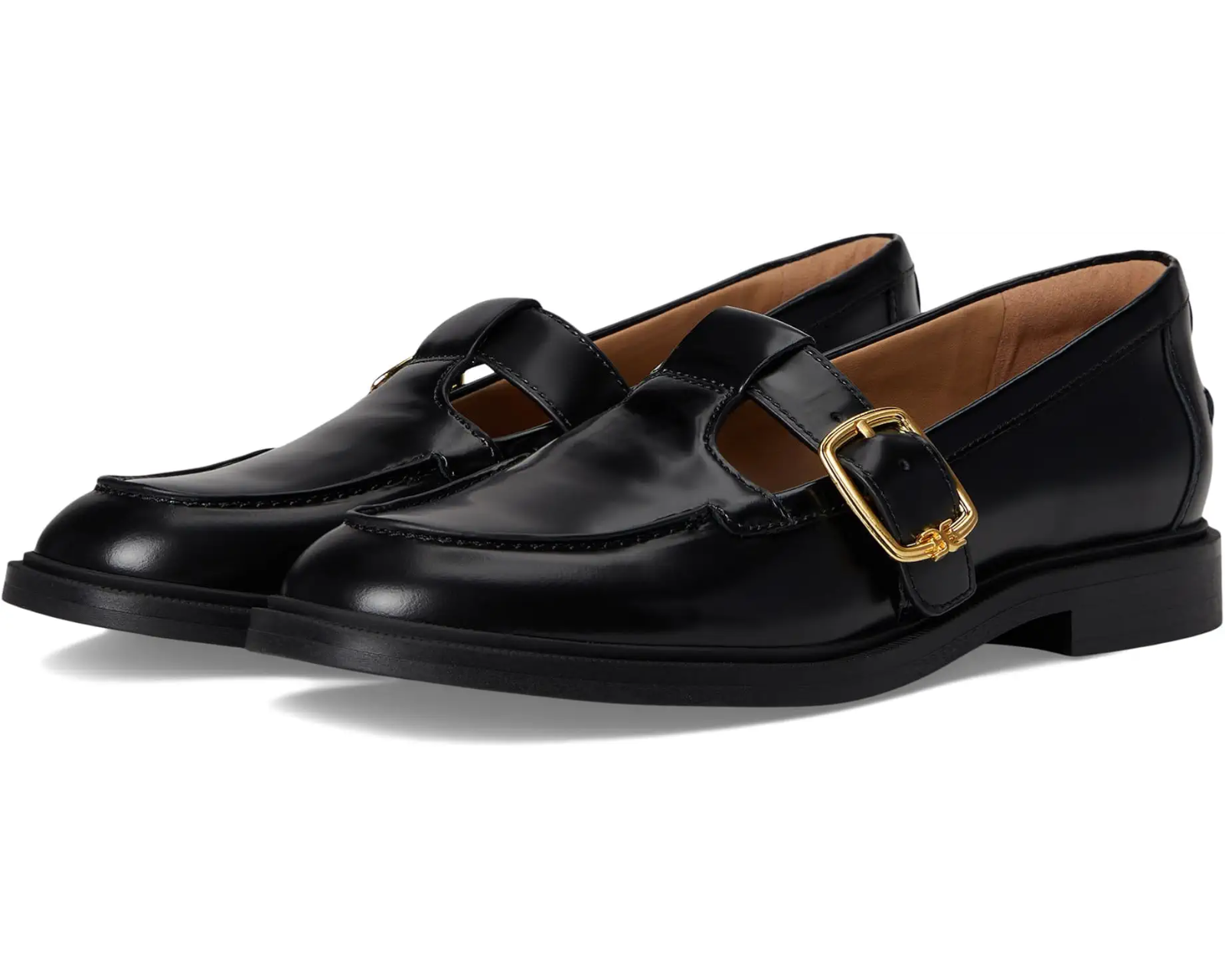 Sam Edelman Women's Elaina Slip On Black Lea Loafers Gold buckle 7.5M NEW IN BOX