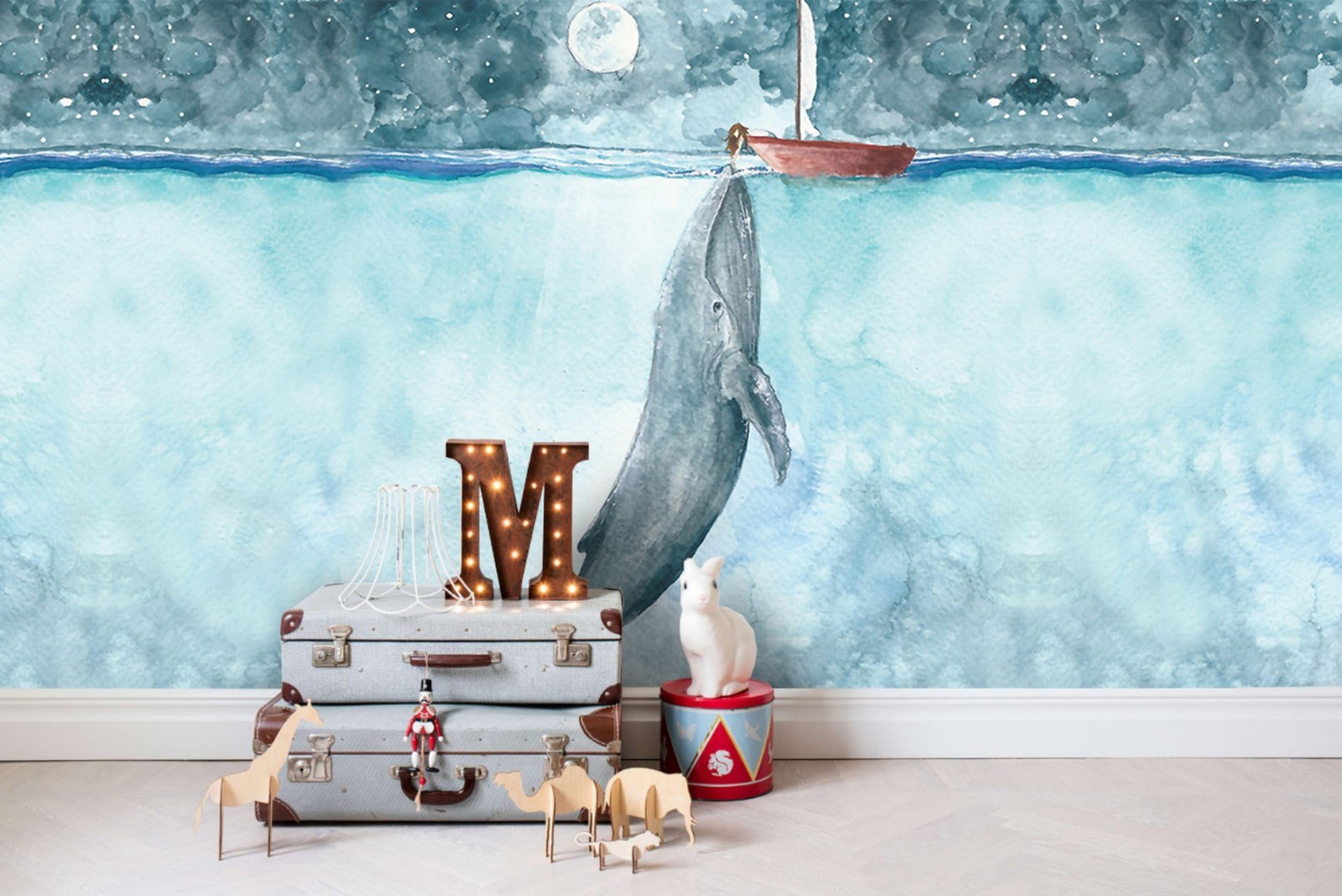 3D Ocean Whale Watercolor Wall Murals Wallpaper Murals Wall Sticker