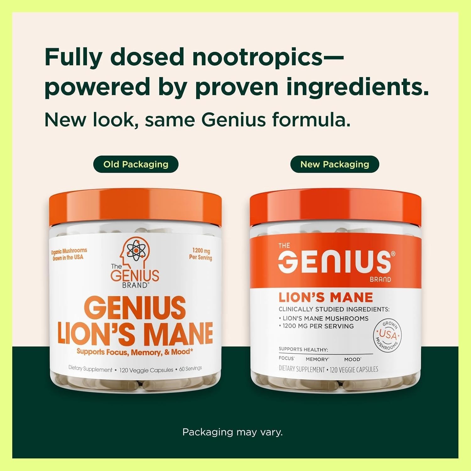 The Genius Brand Genius Lion's Mane - Plant-Based Supplement for Memory, Focus &