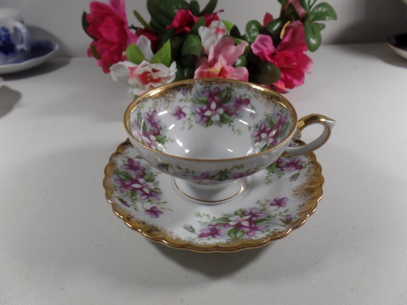 Vintage Royal Sealy Japan Fine Bone China Violets Cup & Saucer