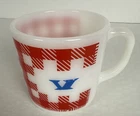 VINTAGE Westfield Milk Glass Mug Red Gingham Letter "V" Initial Mug Heat Proof
