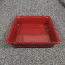 Paula Deen Red Stoneware Baking Dish 9x9 3-Qt Square Ruffled Edge Casserole Pan