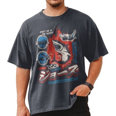 JAWS Adult T Shirt Movie QUINT'S SHARK JAPANESE OVERSIZED New Graphite Cotton
