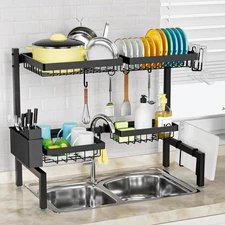 SNSLXH［2-Tier 4 Baskets］Over The Sink Dish Drying Rack 24.8"-35.4" Large Sink...