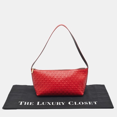 CH Carolina Herrera Red Monogram Embossed Leather Pochette Bag - Picture 9 of 10