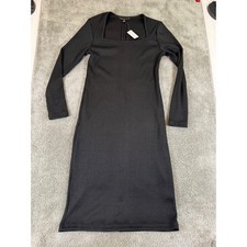 Banana Republic Black Ribbed Square Neck Midi Dress Long Sleeve Size M