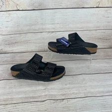 Birkenstock Arizon Rivet Woven Embossed Womens Sz EUR 37 US 6 Narrow Sandals Bla