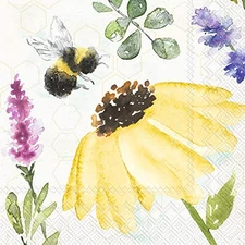 Boston International IHR 3-Ply Cocktail Napkins 20-Count Summer Bees Cream