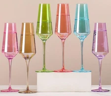 Physkoa Colored Champagne Flutes Glasses Set 6 - Tapered Champagne Flutes wit...