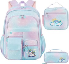 School Backpack for Girls Rainbow Cute Back to Blue 3 Sets