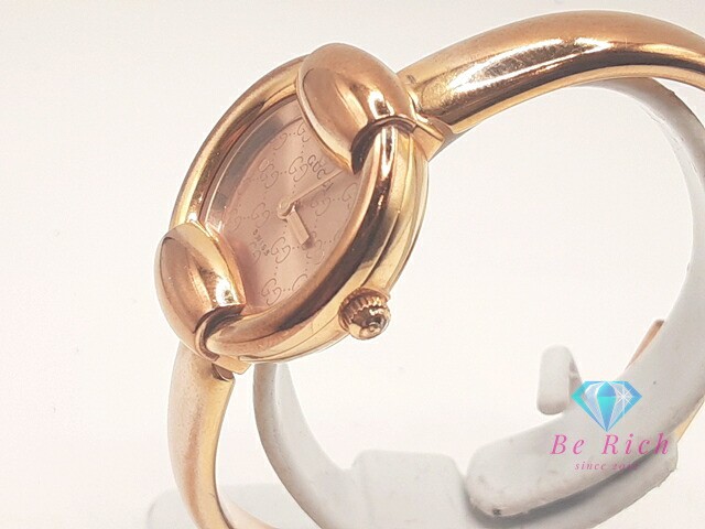 GUCCI Ladies 1400L Gold Bangle Watch Round Stainless Steel Quartz Analog Pre-Owned