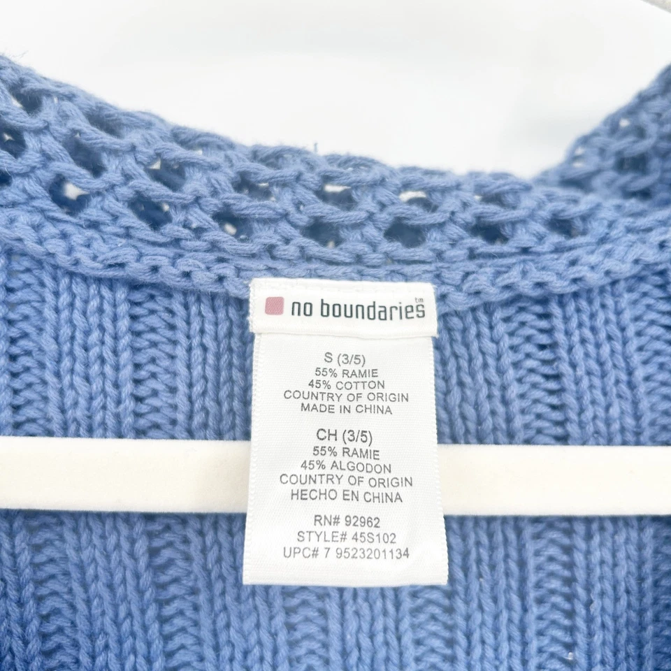 No Boundaries Y2K Grunge Crochet Open Knit Ruffle Tie Front Cardigan Sweater S - Image 3 of 4