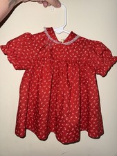Vtg Red Floral With White lace Baby Girl 3-6m Dress Button Back Puff Sleeve