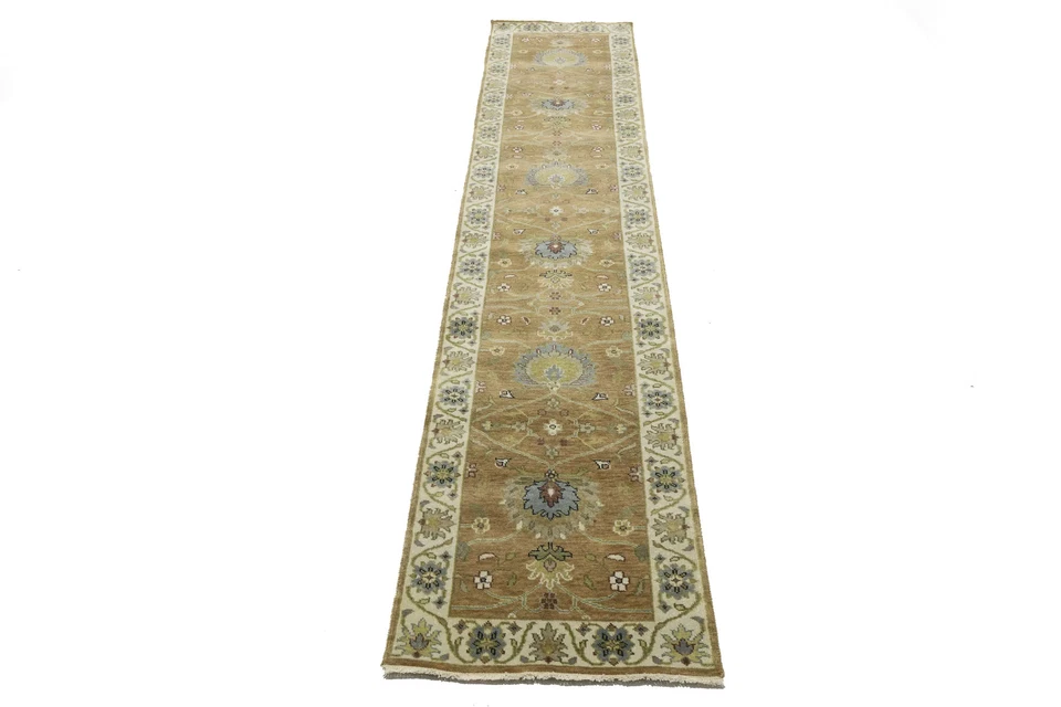 Hand-Knotted Oushak Chobi Oriental Runner Rug 2'5X12 ft Floral Hallway Carpet - Image 4 of 4
