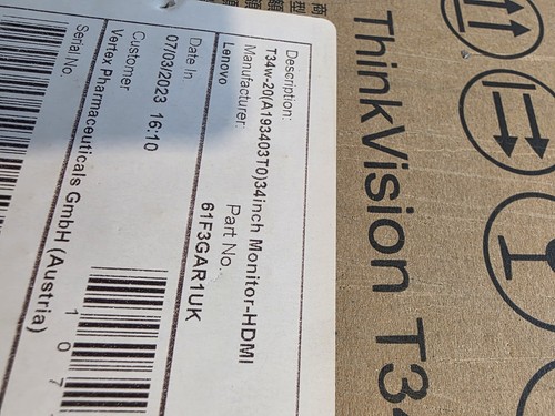 New Lenovo ThinkVision T34W-20 34" Curved Ultrawide Professional Monitor - Picture 4 of 6