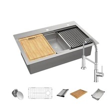 Stainless Steel Drop In 33 in Single Bowl Workstation Kitchen Sink BR01D-332208