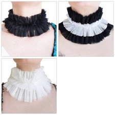 Women Renaissances Mesh Layered Ruffled False Collar Ties Up Vintage Neck Ruff